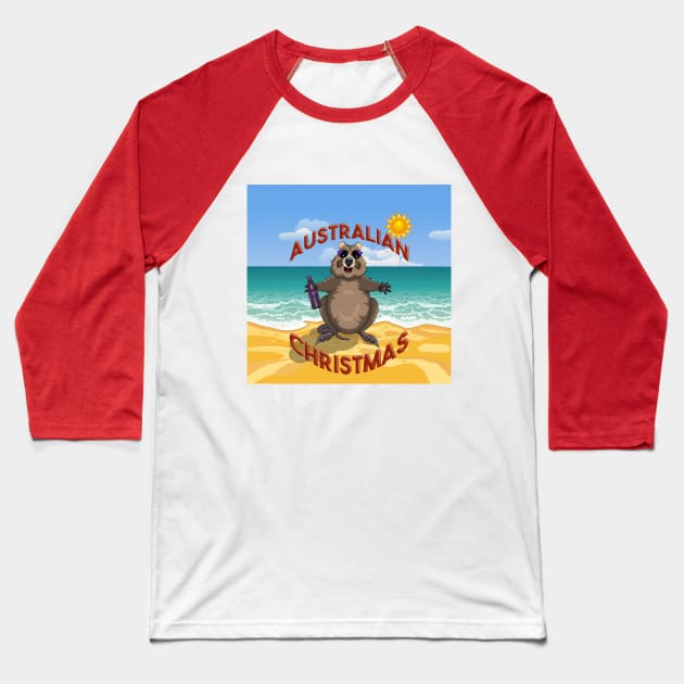 Australian Christmas Quokka Baseball T-Shirt by Amanda Lucas